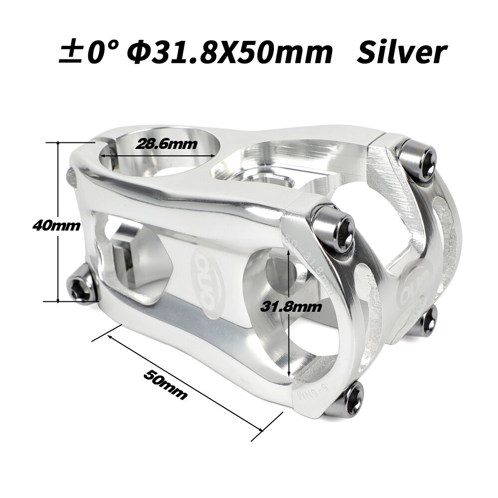 OUO MTB Bicycle Stem CNC Bike Handlebar Stem 0 Degree Bar Riser 50mm DH AM Enduro Bike Table 31.8mm Bicycl Stem: 50mm cnc stem silver