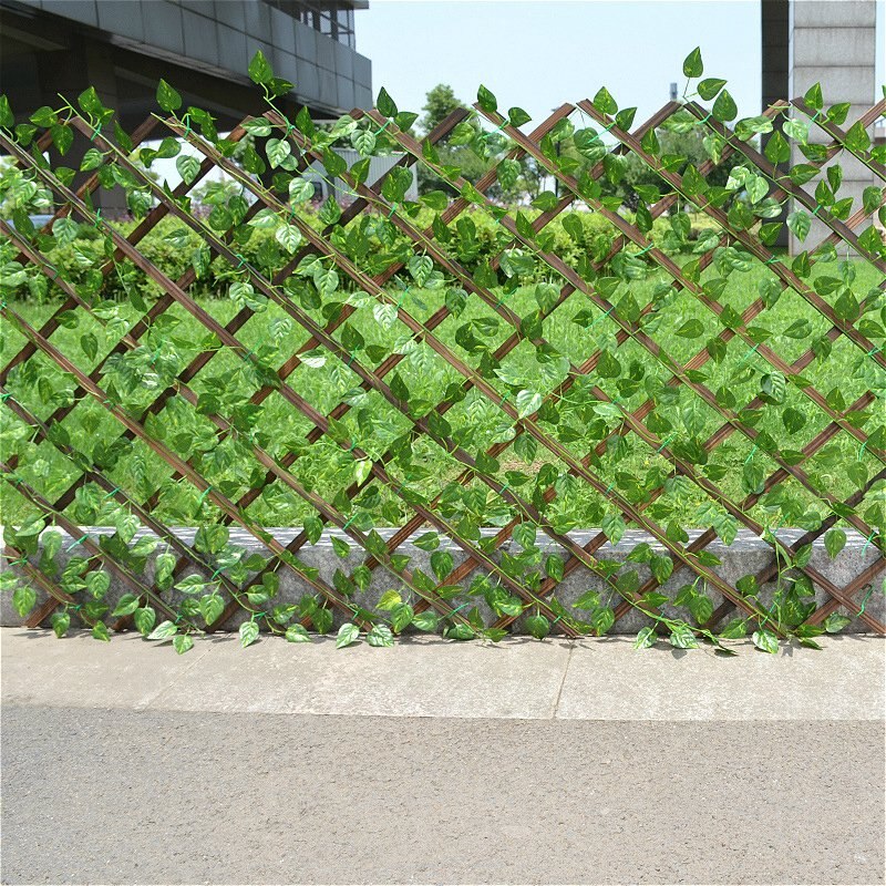 Retractable Artificial Garden Fence Expandable Faux Ivy Privacy Fence Wood Vines Climbing Frame Gardening Plant