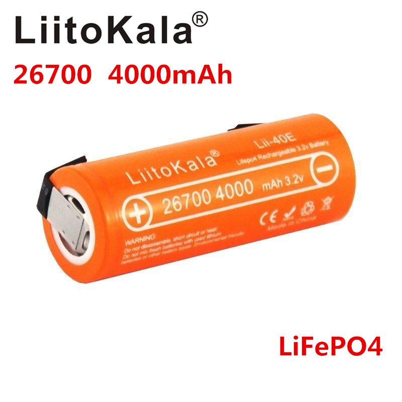 LiitoKala Lii-40E 3.2V 26700 rechargeable LiFePO4 battery pack 4000mah lithium cell for 24V e-bike powe +DIY Nickel sheets