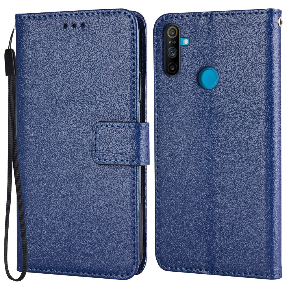 Flip Wallet Pu Leather Case Voor Realme C3 RMX2027, RMX2020, RMX2021 Funda Stand Zakelijke Telefoon Holster Streep Bescherm Cover: K-wallet-Blue