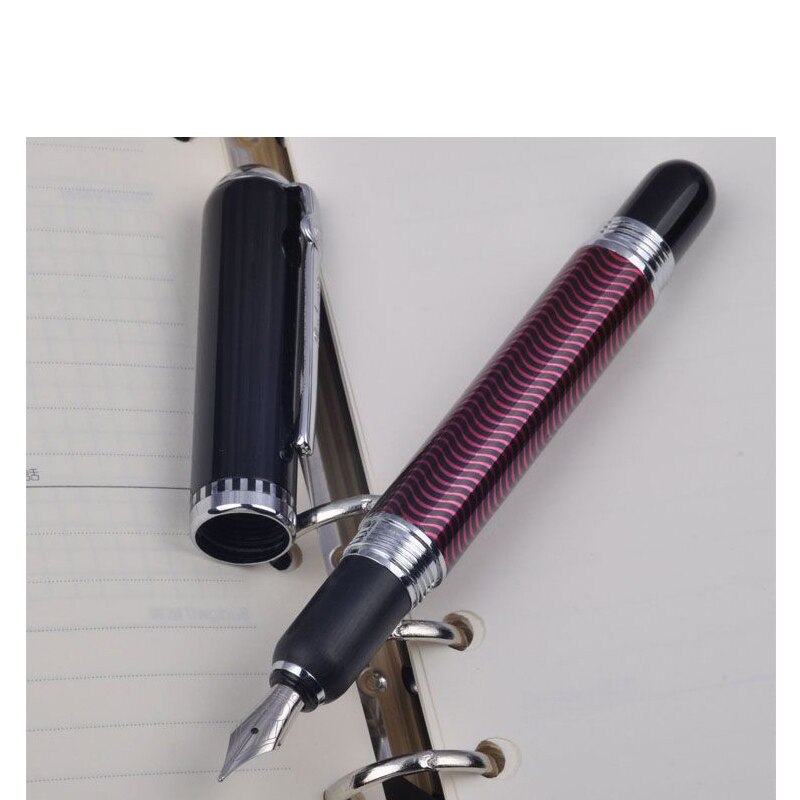 Duke Carbon Fiber Series Luxury Black and Silver Clip Fountain Pen 0.5mm Metal Ink Pens with Original Case