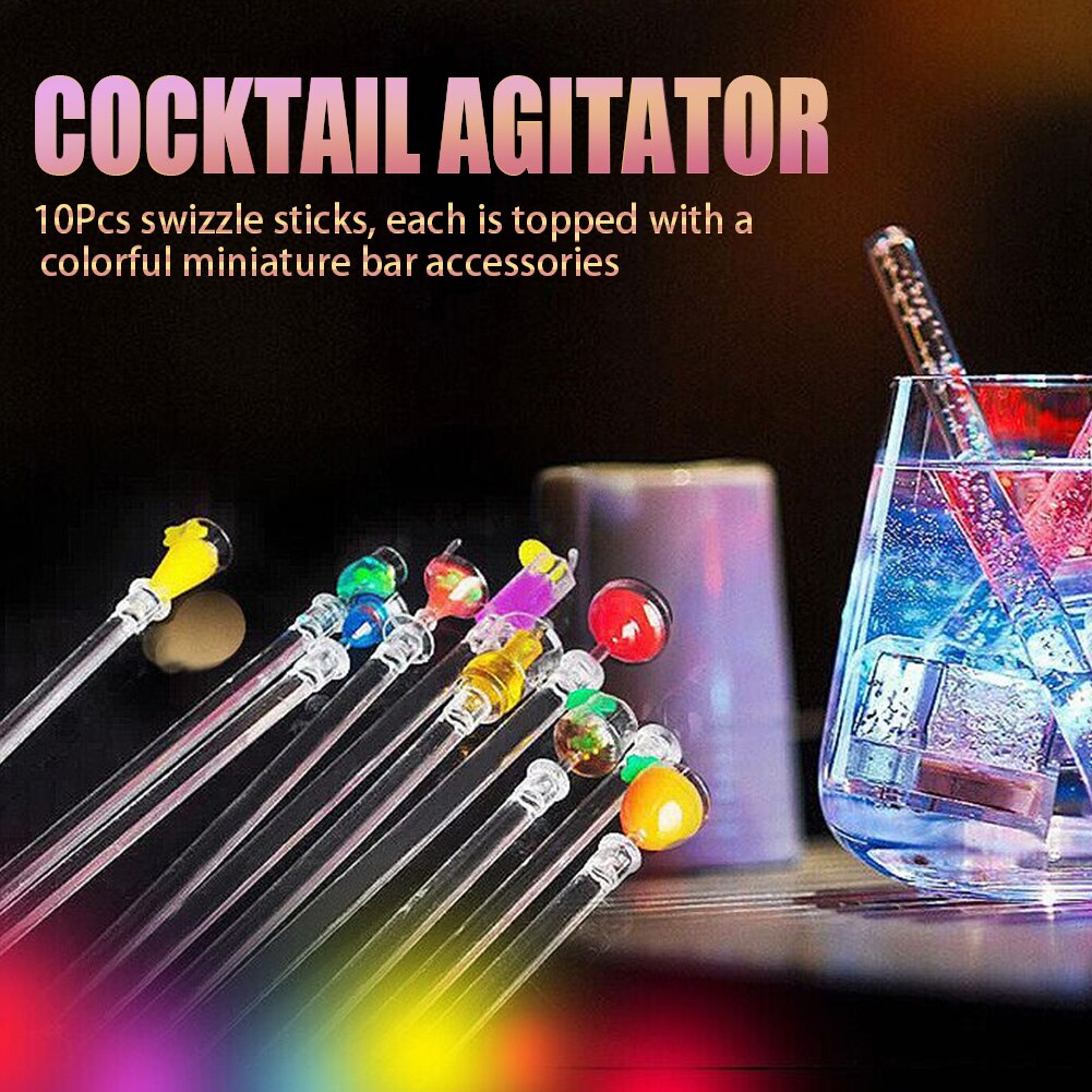 Pack Of 10 Wine Party Stirring Juice Swizzle Stick Bar Tool Stirrers Cocktail Drink Mixer Acrylic 23cm