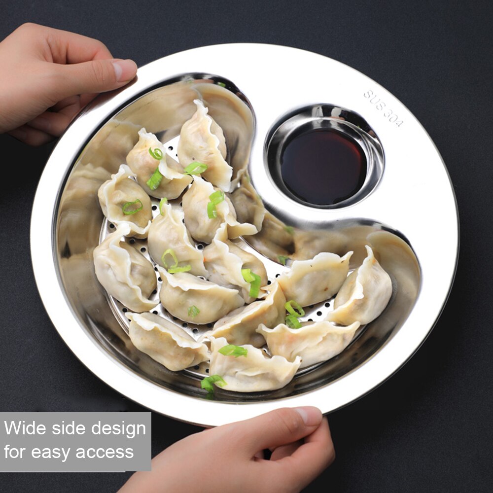 Thick Stainless Steel Vinegar Dish Dumpling Plate Drain Double Tray Fruit Tray Serving Platter Portion Dish Kitchen Tool