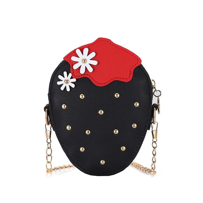 PU Leather Girls Coin Purse Lovely Children Strawberry Rivet Crossbody Bags Cute Baby Accessories Mini Wallet Kids: Black