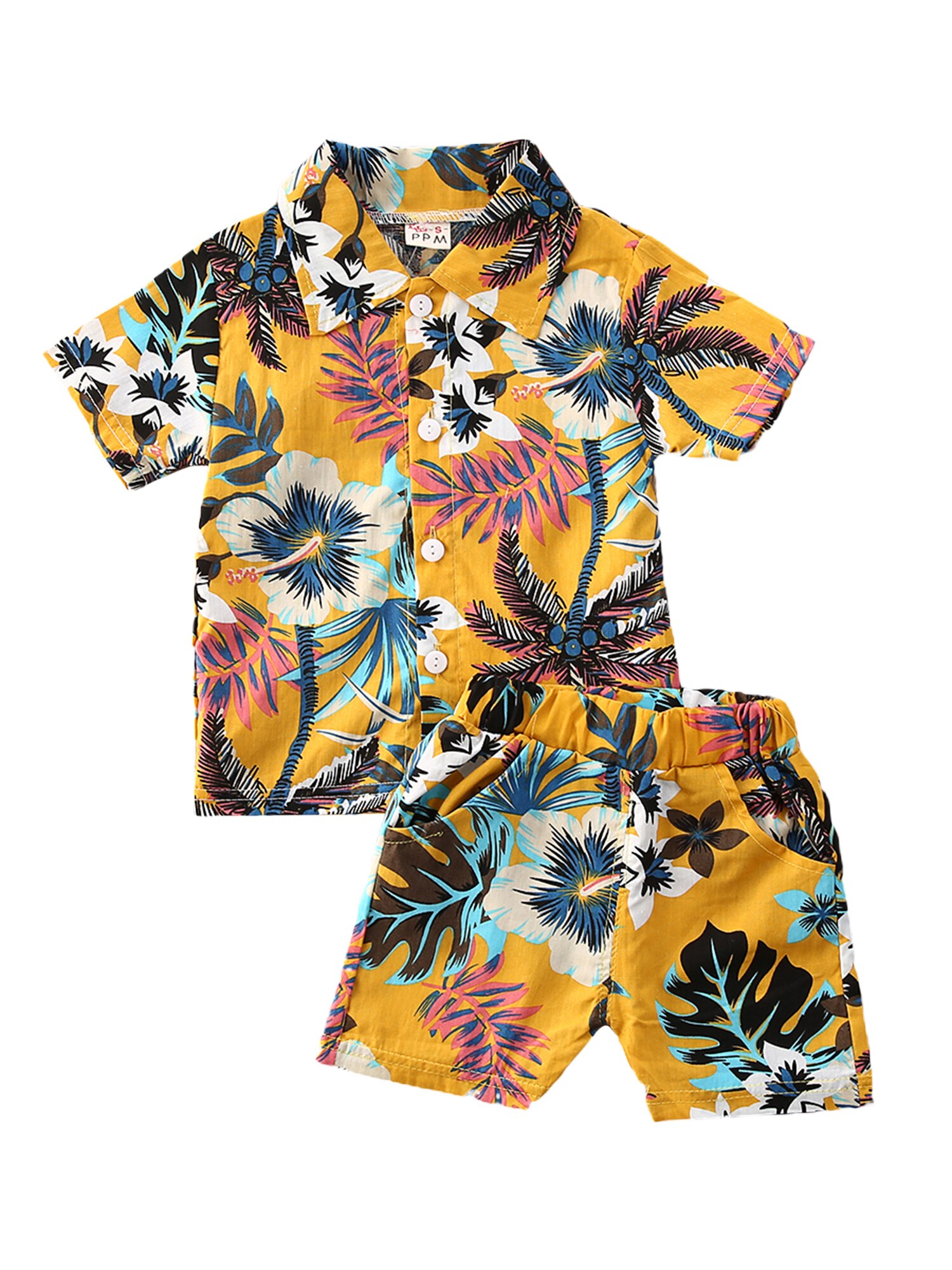 Dziecięce zestawy ubrań dla chłopców 12 kolorów kwiatowy Print t-shirty z krótkim rękawem topy + spodenki wakacyjny strój na lato 1-6Y: D / 4 t