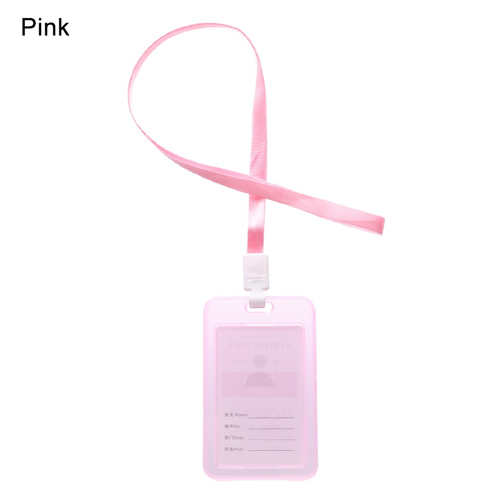 PU Leather Card Holder With Rope Lanyard double card sleeve ID Badge Case Clear Bank Credit Card Badge Holder Office Supplies: B-pink