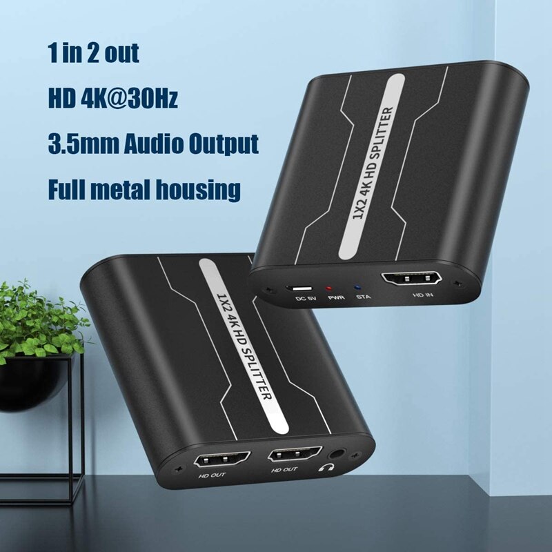 Audio Splitter 1 in 2 Out, Additional Audio Output Channel, Supports 4K x 2K @30Hz 1080P for Nintendo Switch PS4 TV