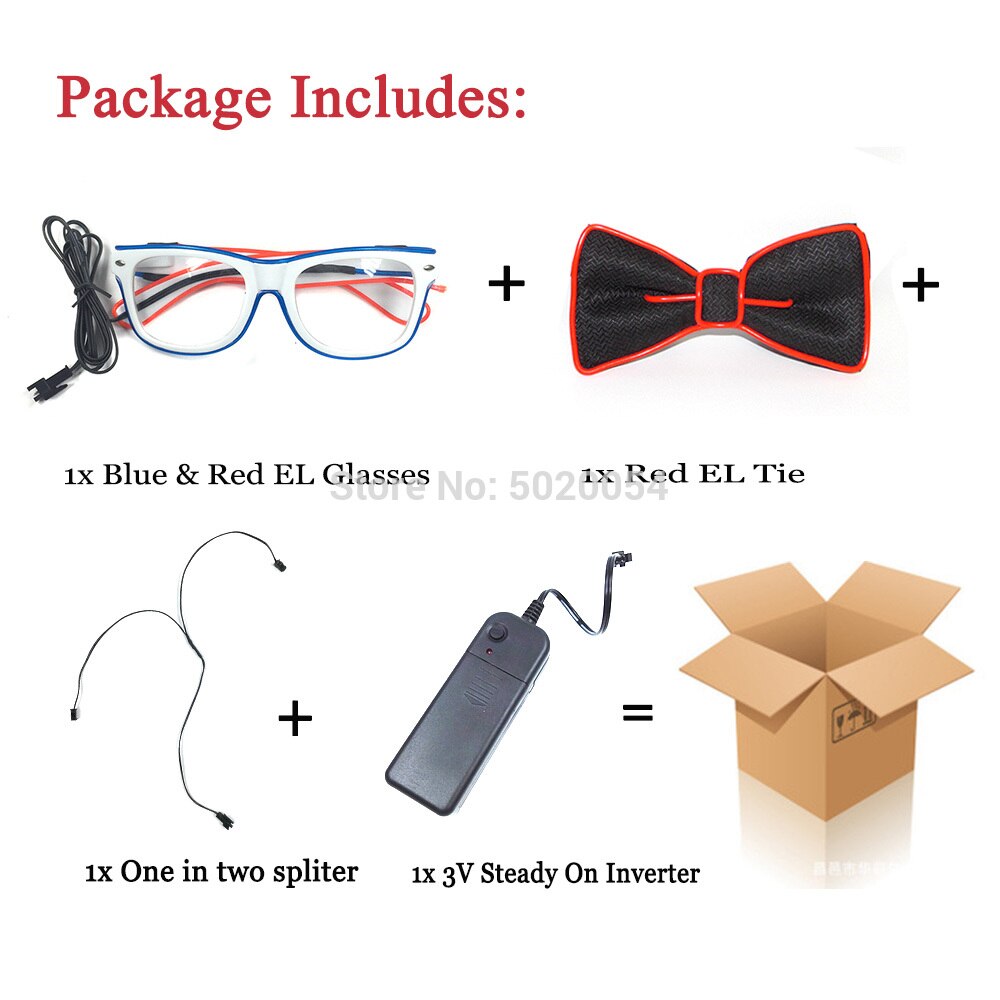 Juego de pajarita brillante con gafas EL combinadas de colores dobles para iluminar los lazos de los hombres gafas de sol luminosas Led brillantes para Halloween: Color-I