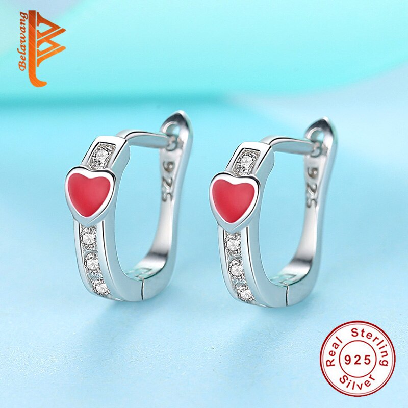 Belawang 925 sterling silver ring örhänge barn flicka barn örhängen emalj nyckelpiga kärlek hjärta glänsande smycken brincos kolczyki