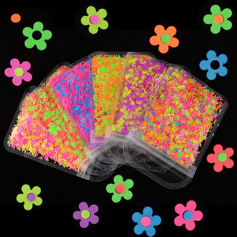 4MM Neon Flower Nail Art Sequins Decoration Fluorescence Glitter Flakes Sparkly Mixed Colors Slices Polish Manicure Accessories