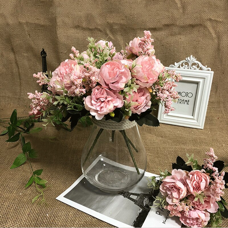 1Pc Kunstmatige Pioen Bloemen 32Cm Bloemen Boeket Decoratieve Nep Planten Voor Diy Wedding Festival Party Decoratie