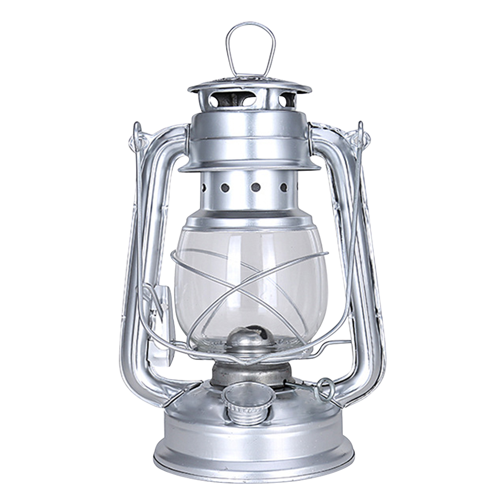 Vintage Hurricane Lantern Metal Kerosene Lantern Fuel Camping Lanterns with Handle for Patio Decoration: Silver