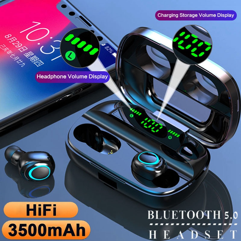 Tws Bluetooth Oortelefoon Draadloze Hoofdtelefoon 3500Mah Touch Control Led Met Microfoon Sport Waterdichte Headsets Oordopjes Oortelefoon
