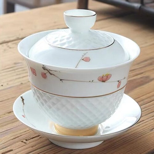 Kinesisk håndlavet keramik gaiwan hvid porcelæn kontor te kop bærbar rejse te skål håndmalet kung fu te sæt drikkevarer: C