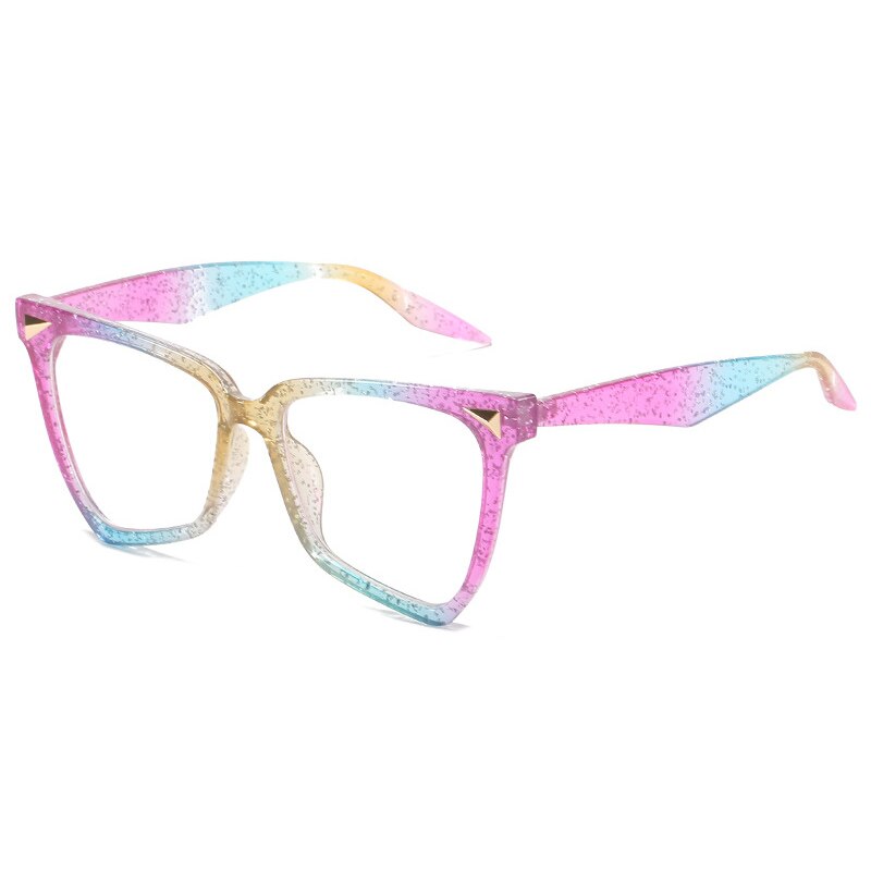 Então & ei moda olho de gato irregular mulher anti-blu-ray eyewear vintage rebite decoração lente clara óculos armação de computador: Multicolored