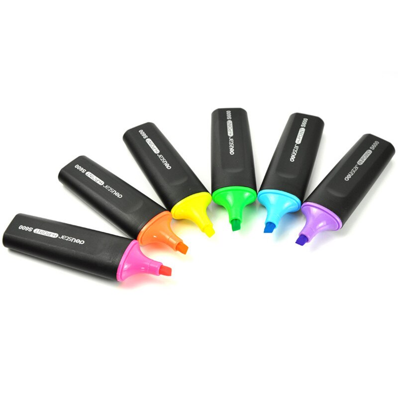 Deli 6 Kleur Markeerstift Art Tekening Kantoor Waterdichte Markers Pen Fluorescerende Heldere Markeerstiften Kinderen Party Graffiti Pennen