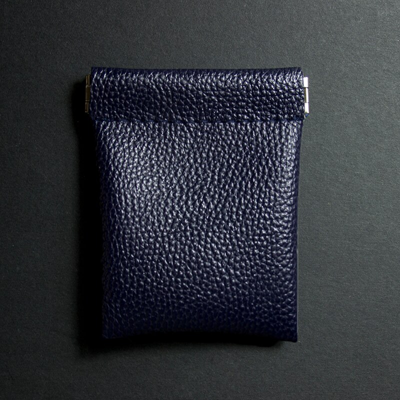 Squeeze Coin Purse Vintage Solid PU Leather Women Men Small Mini Short Wallet Bag Key Credit Card Earbuds Holder: dark blue