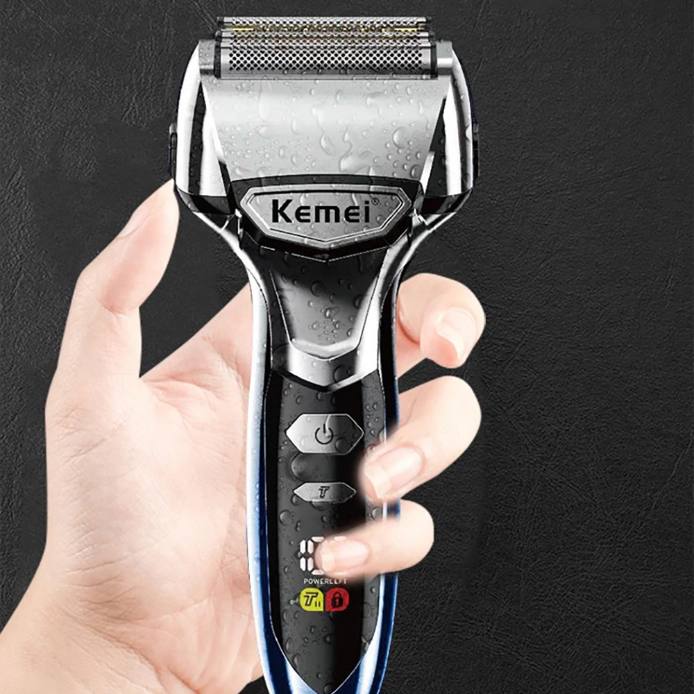 Kemei 5-Klingen-Elektro-Folienrasierer für Männer, Gesicht, Bart, Nass- und Trockenrasierer, wiederaufladbar, Glatze, Rasiermaschine, IPX7 wasserdicht, waschbar