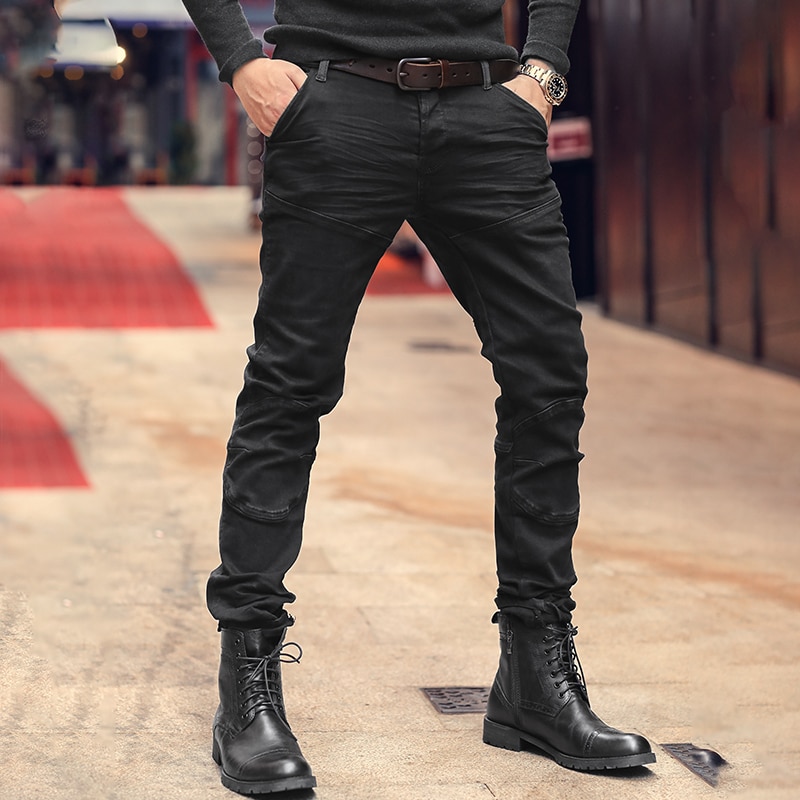 Mode Magere Mannen Jeans Casual Solid Knie Gaten Gewassen Dark Broek Comfortabele Zomer Mannelijke Rits Potlood Broek K755
