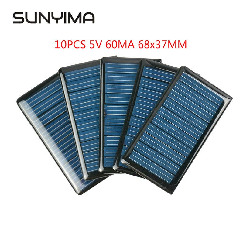 Sunyima 10 stk 5v 60ma 68 x 37mm polykrystallinske solpaneler solceller plader spot gør-det-selv solar batterioplader painel solars