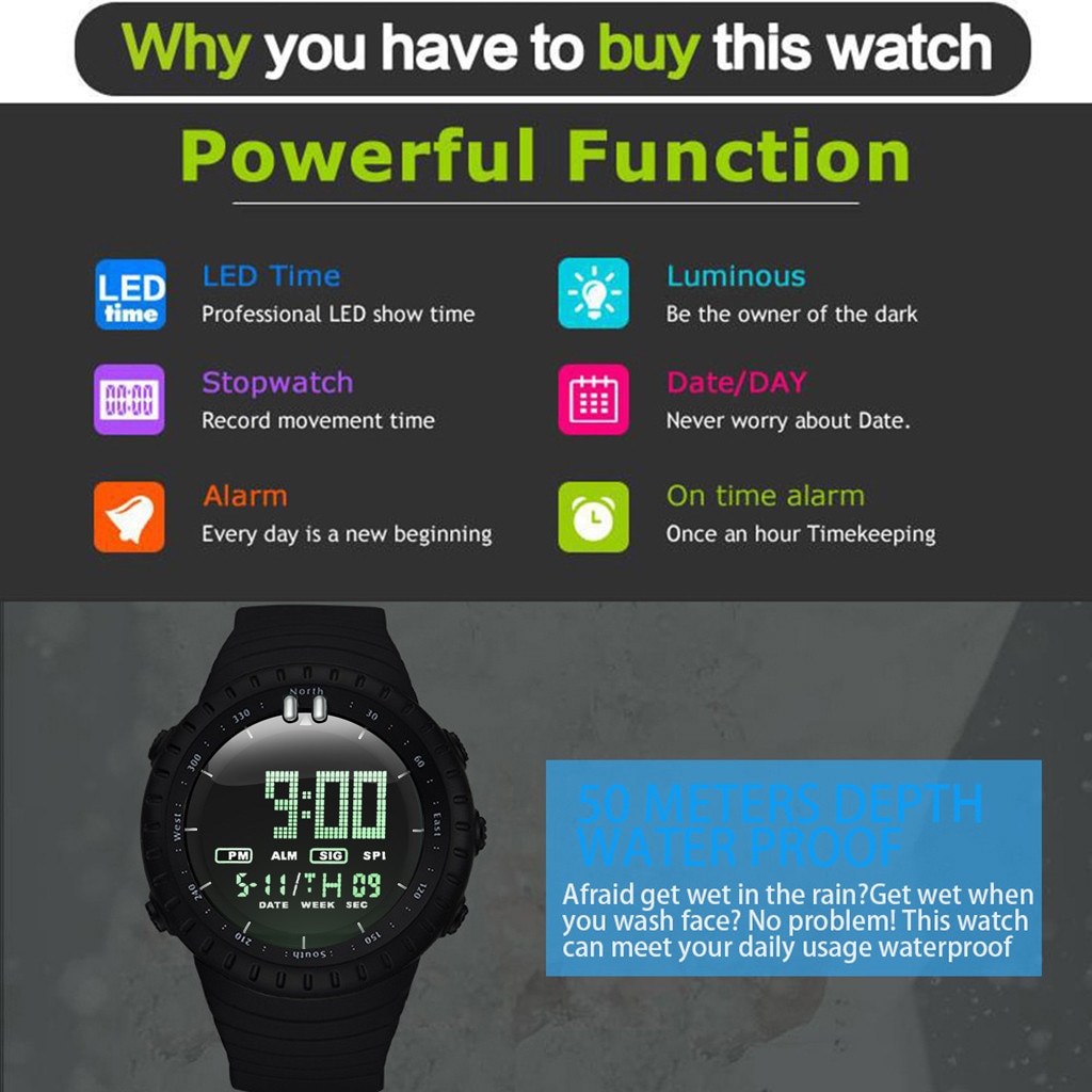 ¡Novedad de ! Reloj Digital electrónico LED a la , relojes deportivos para hombre, Reloj de pulsera, Reloj de pulsera de Saat Hour