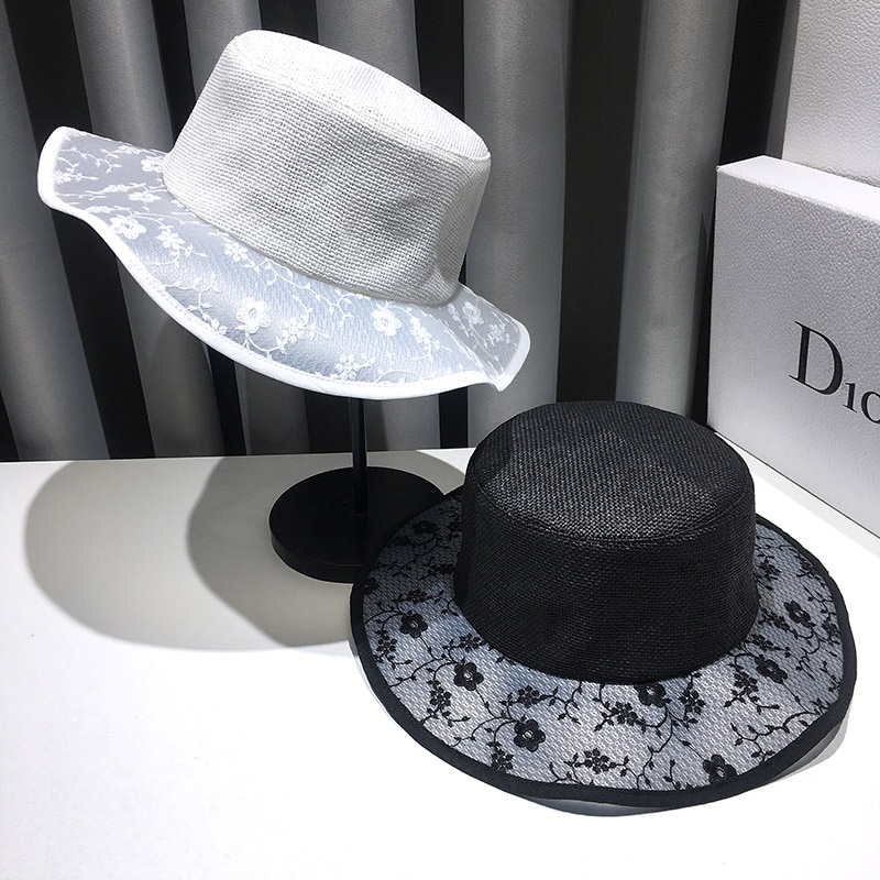 Franse Stijl Vrouwen Witte Hoed Bloem Patroon Strand Zonnehoed Haak Packable Reizen Vrouwen Hoed Derby Kerk Hoed Dames Schipper hoed