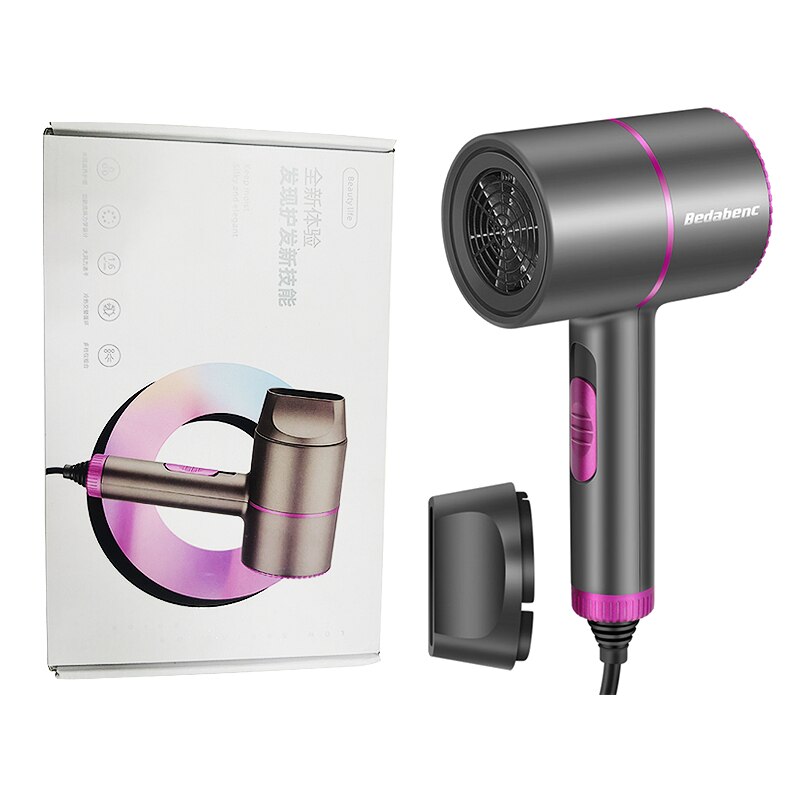 Sèche-cheveux à ions négatifs, 2000W, lumière bleue, 2 vitesses, 3 réglages de chaleur, soins capillaires: with box