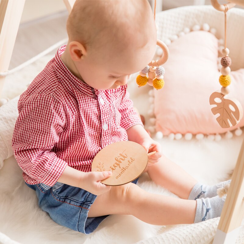 4/16 st baby månad milstolpe kort trä baby födelse månad registreringsnummer jubileum baby milstolpe trä klipp diy verktyg