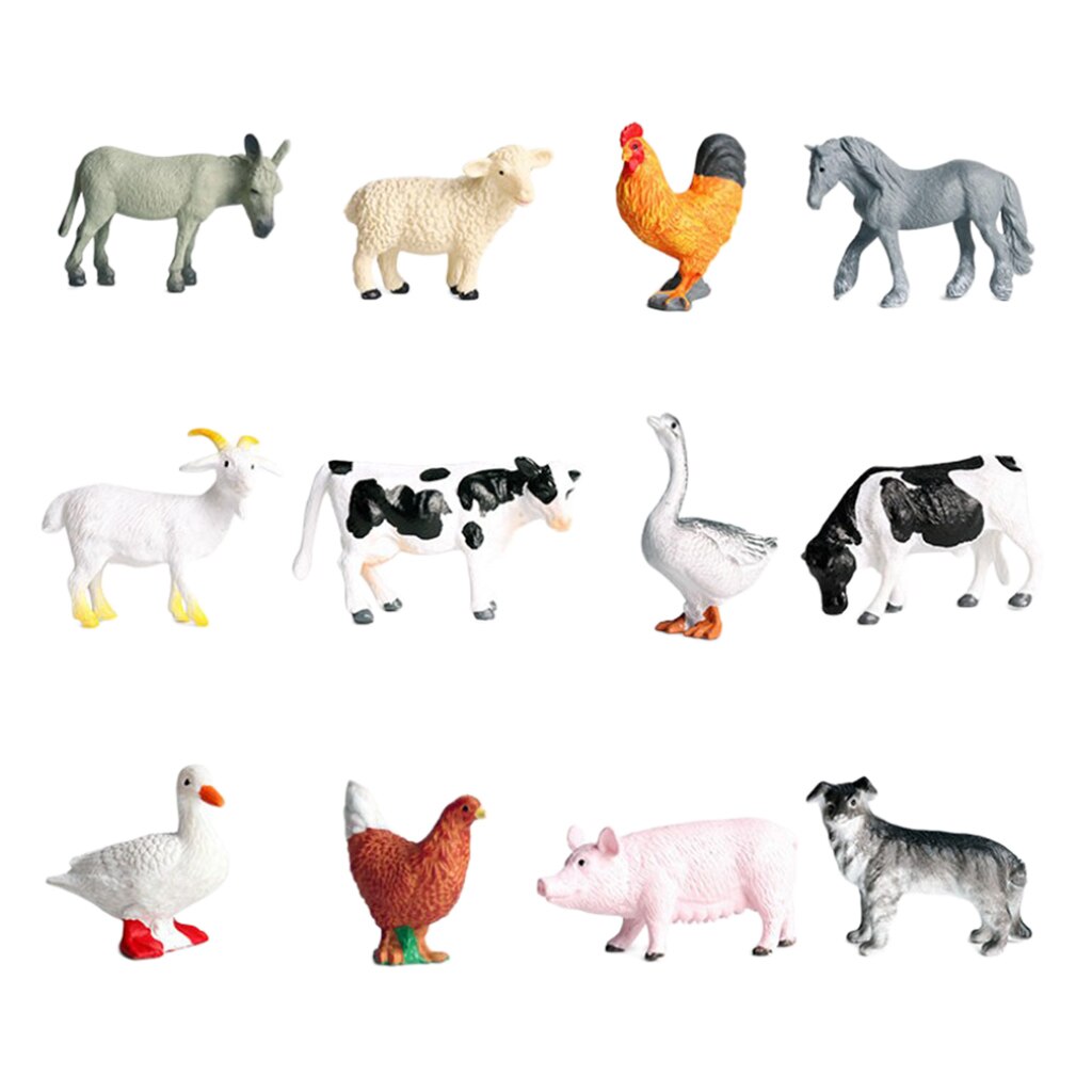 12 Pack Miniature Farm Animals Figures Toys Set, Realistic Domestic Plastic