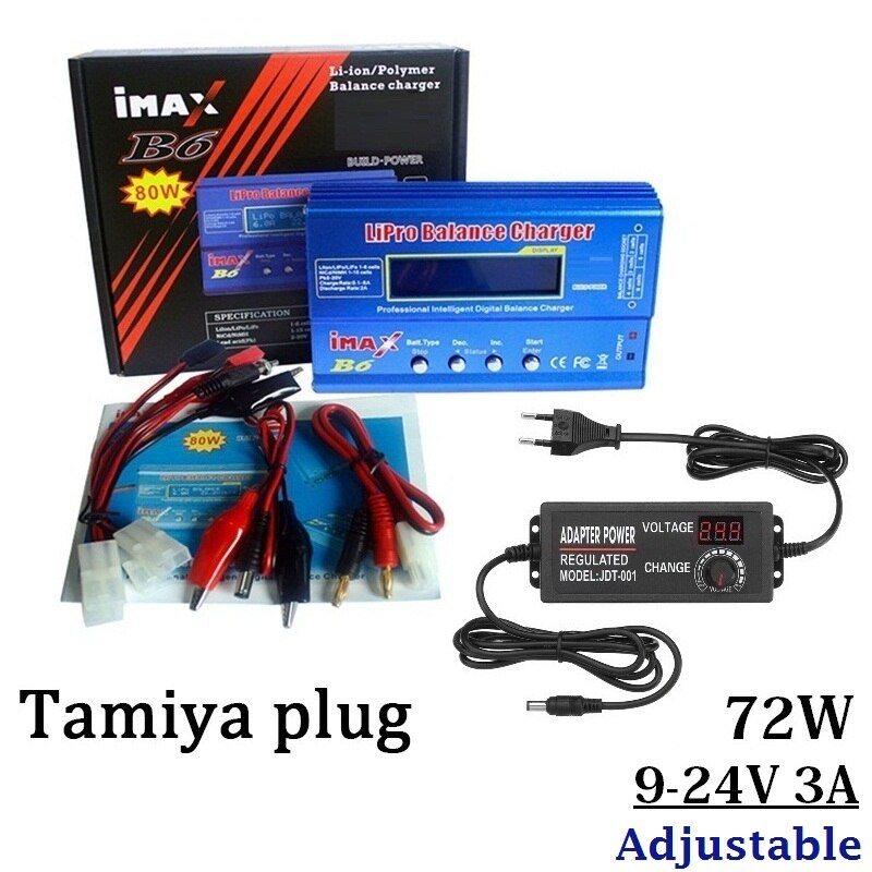 Battery Lipro Balance Charger iMAX B6 charger Lipro Digital Balance Charger 24v 3A Adjustable Power Adapter Charging Cables: 72w  Tamiya / US plug