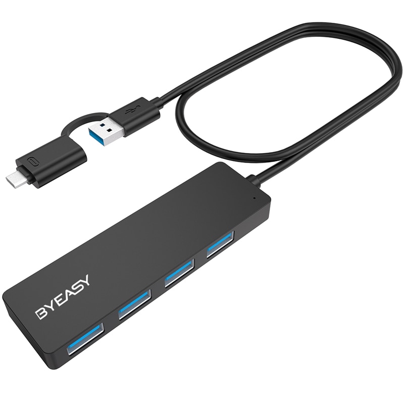 -BYEASY UH-109D USB Hub USB C Hub to USB 3.0 Hub with 4 Ports and 2 Ft Extended Cable Ultra Slim Portable USB Splitter