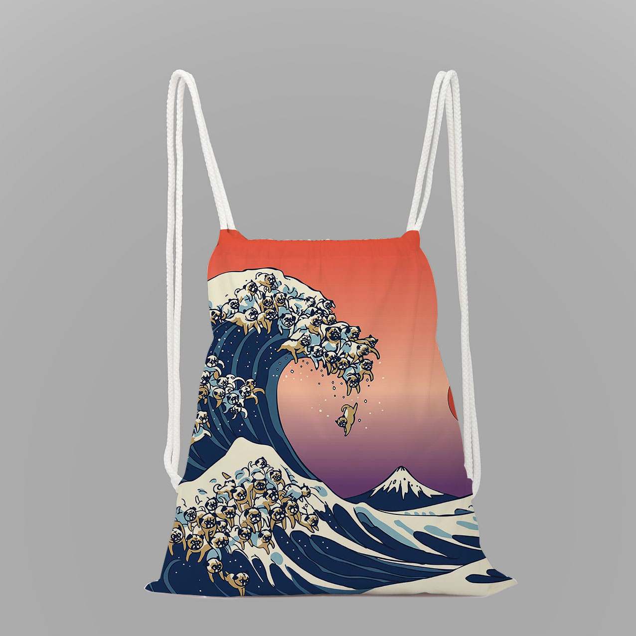 Kanagawa surf print school backpack girls drawstring bag rope bag ladies travel backpack: 4