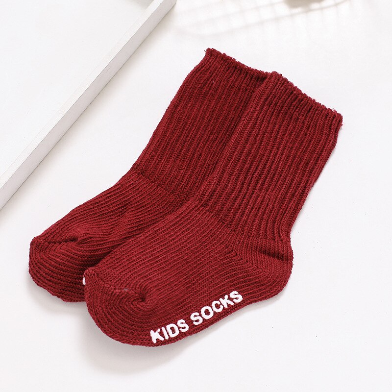 Hylidge Katoenen Baby Sokken Jongen Meisjes Lange Sokken Winter Warm Gebreide Sokken Voor 0-4 Jaar Kinderen Baby Peuter sok 10 Kleuren: Wine Red / M (2-4 years)