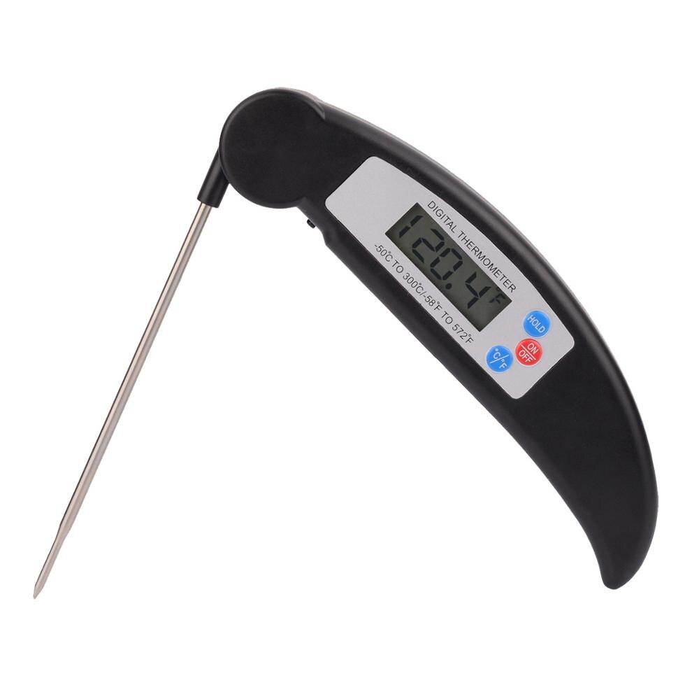 Madlavning bbq stick digital foldesonde grill termometer køkken elektronisk sonde ovn termometer bbq værktøj 4 farver: Sort