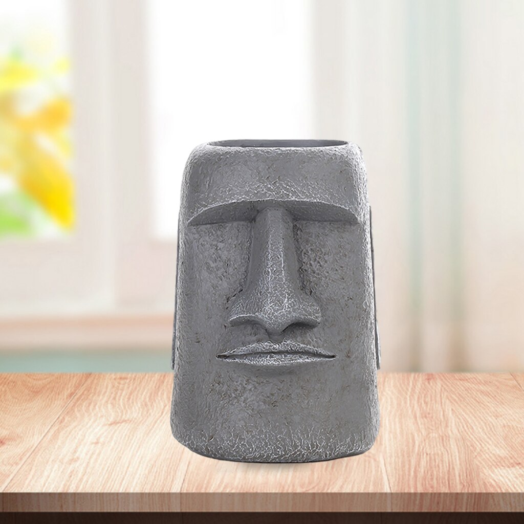 1PC Easter Island Statue Decor Retro Style Massive Megalith Ahu Akivi Monolith Moai Head Sculpture for Bedroom Ornaments: Gray H
