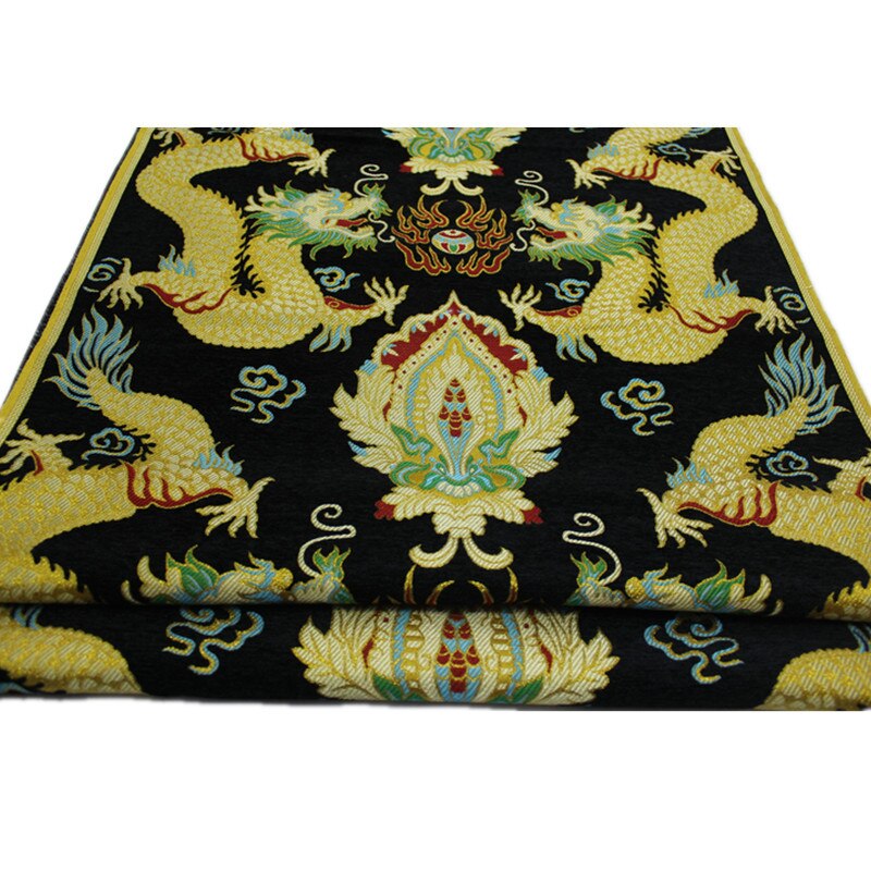 Tela de brocado de seda tradicional china, 1 yarda, Negro/rojo/azul, dragón Jacquard, Cheongsam, ropa de decoración de pared