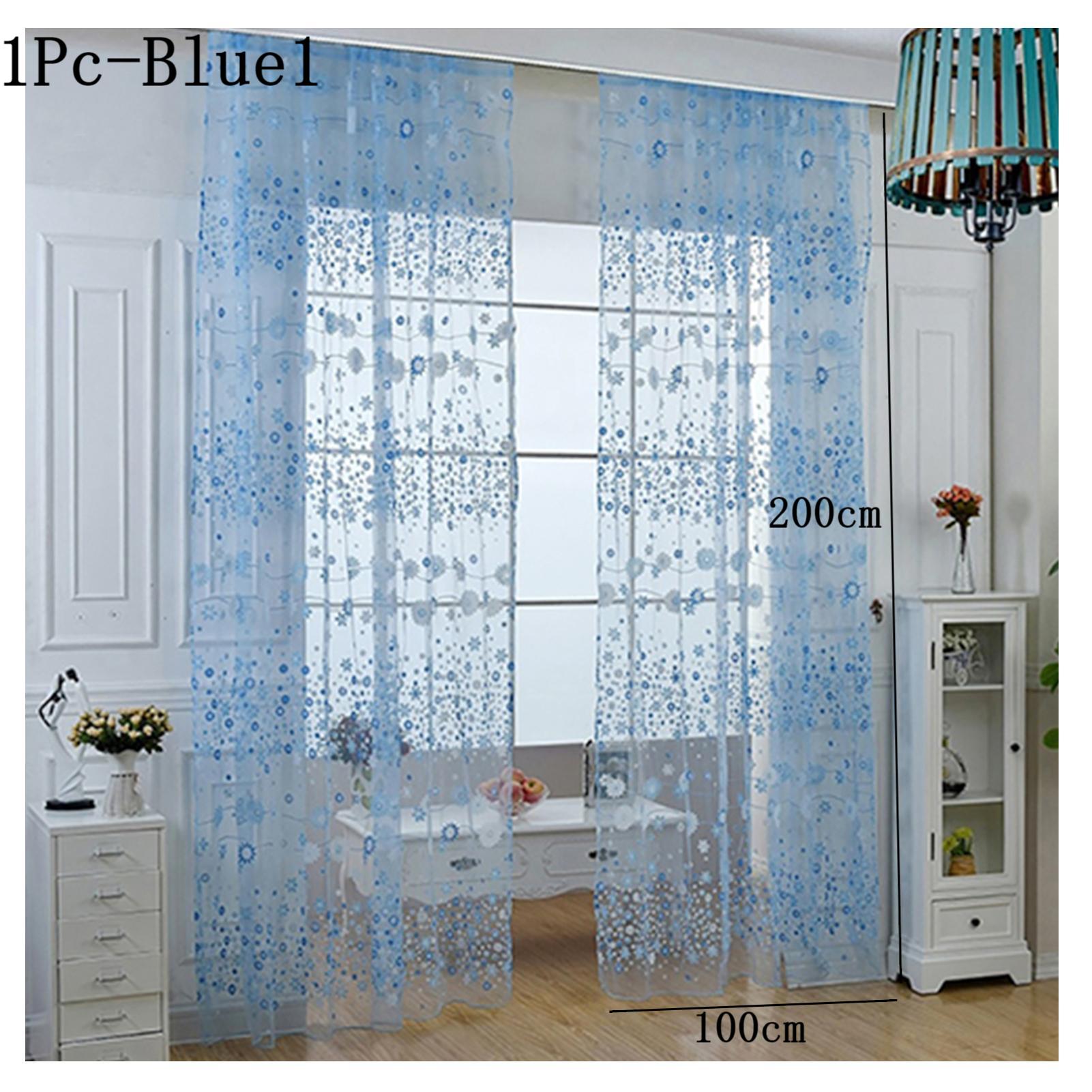 1Pc/2Pcs Soft Curtain 1*2m / 1*2.7m Lightweight Voile Curtain Reusable Polyester Peony Flower Printed Curtain Room Decoration: green