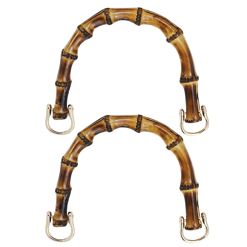 2 stk bambus taske håndtag til håndtaske håndlavet diy tasker tilbehør med link spænde håndtag dame pung: 2 stk guld