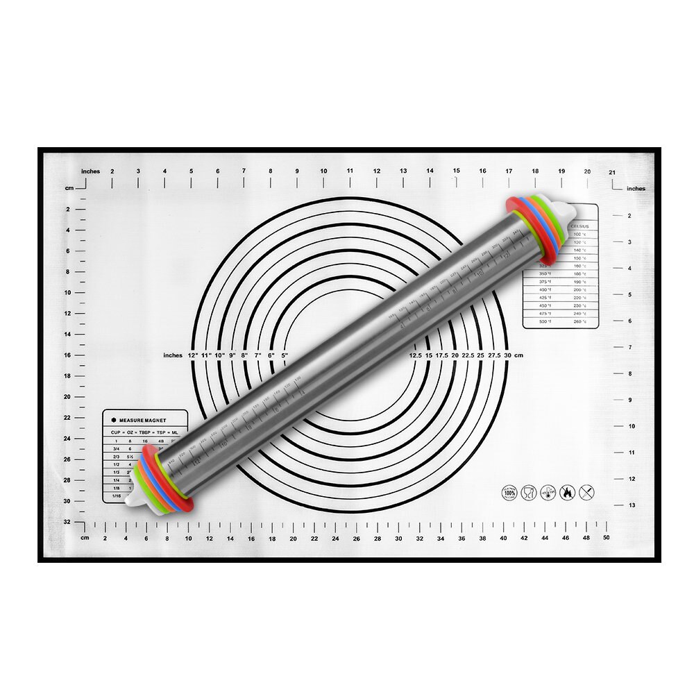 Verstelbare Deegroller Deeg Mat Deeg Roller Rvs Fondant Cake Tool Deeg Roller 4 Verwijderbare Ring Voor Pizza: BlacKRolling Pin