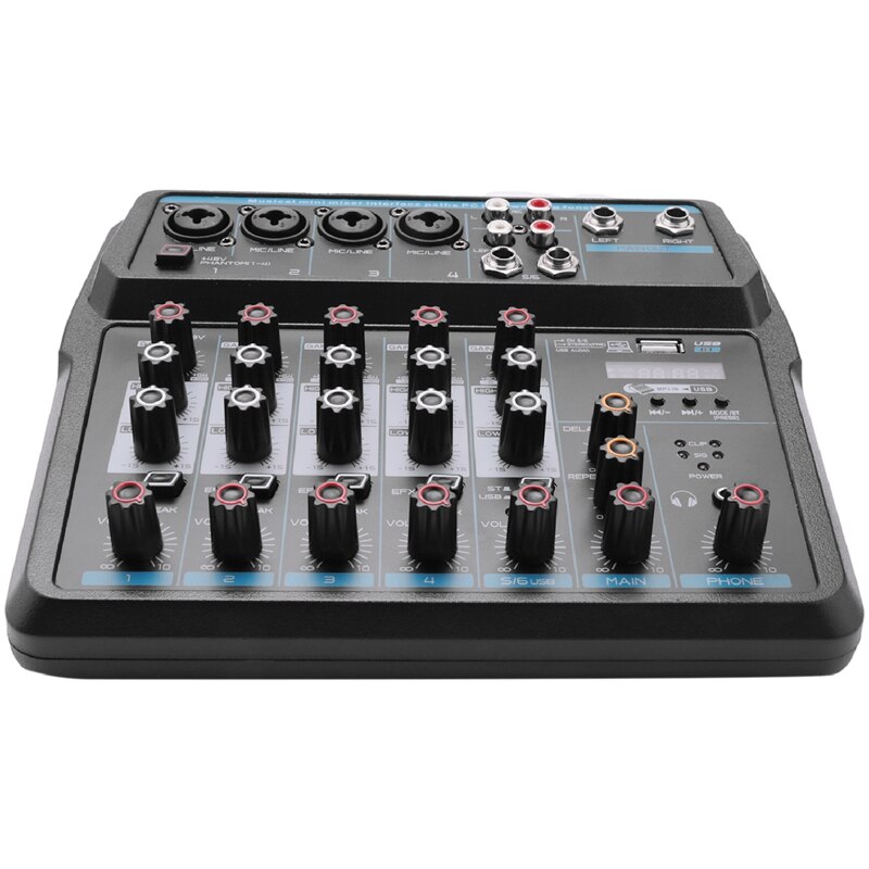 M-6 Draagbare Mini Mixer Audio Dj Console Met Geluidskaart, Usb, 48V Phantom Power Voor Pc Opname Zingen Webcast Party (Us Plug)