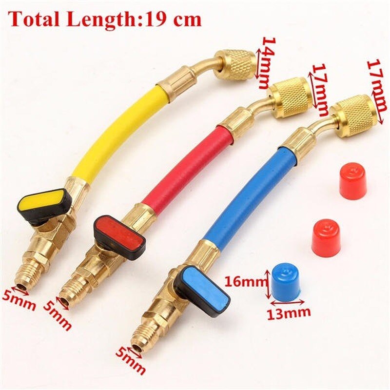 19cm Car Refrigeration Air Conditioning AC Diagnostic Manifold Pressure Gauge Hoses Tool Set R134A 800PSI Manifold Gauge Set