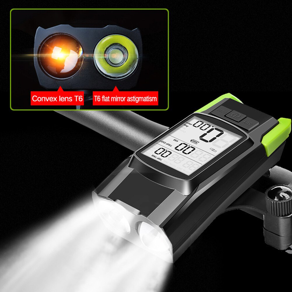 Waterproof 3 in 1 Bike Light Bicycle Computer Flashlight LED Bike Front Light Cycling Horn Waterproof USB Headlight Riding Lamp