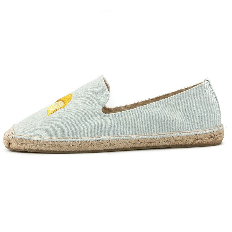 Alpargatas informales con bordado de limón para mujer, zapatos transpirables de lona de cáñamo y lino,