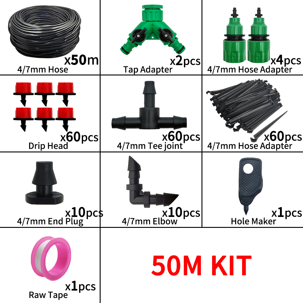 5m-60m dryppvanningssystemer plantevanningssett vanningssett justerbare dryppere for vanning mikrohagevanningssystem: Svart