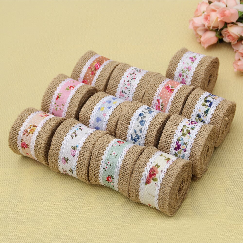 1 Pc DIY Natural Jute Burlap Lace Ribbon Rustic Vintage Wedding Decor Hessian Jute Roll Merry Christmas Party Supplies DIY
