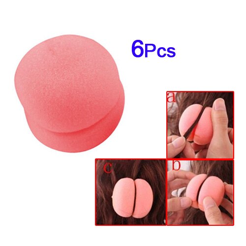 6 stuks roze sponsbal haarstyler krultang roller voor dames: Default Title