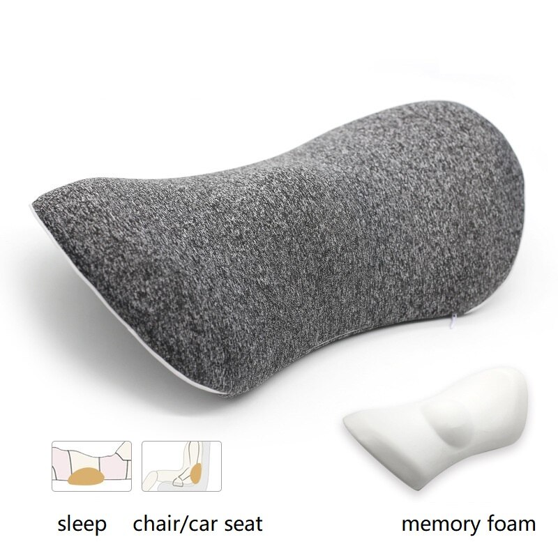 3D Memory Foam waist cushion Pillow Lumbar Support Pillow Car Seat Protect Spine Vertebral Low Back Cushion Bed Sleeping Pillow: grey Cationic fabric