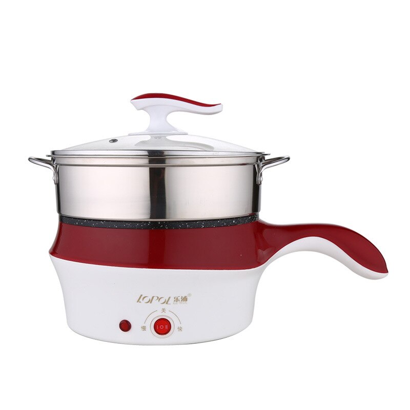 HA-Life Mini Multifunction Electric Cooking Machine Single/Double Layer Available Pot Multi Electric Rice Cooker Non-Stick Pan: red / EU