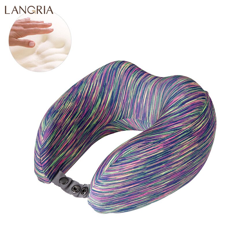 LANGRIA U Shaped Travel Pillow Memory Foam Neck Pillow Car Air Flight Inflatable Pillows Neck Support Headrest Cushion Soft