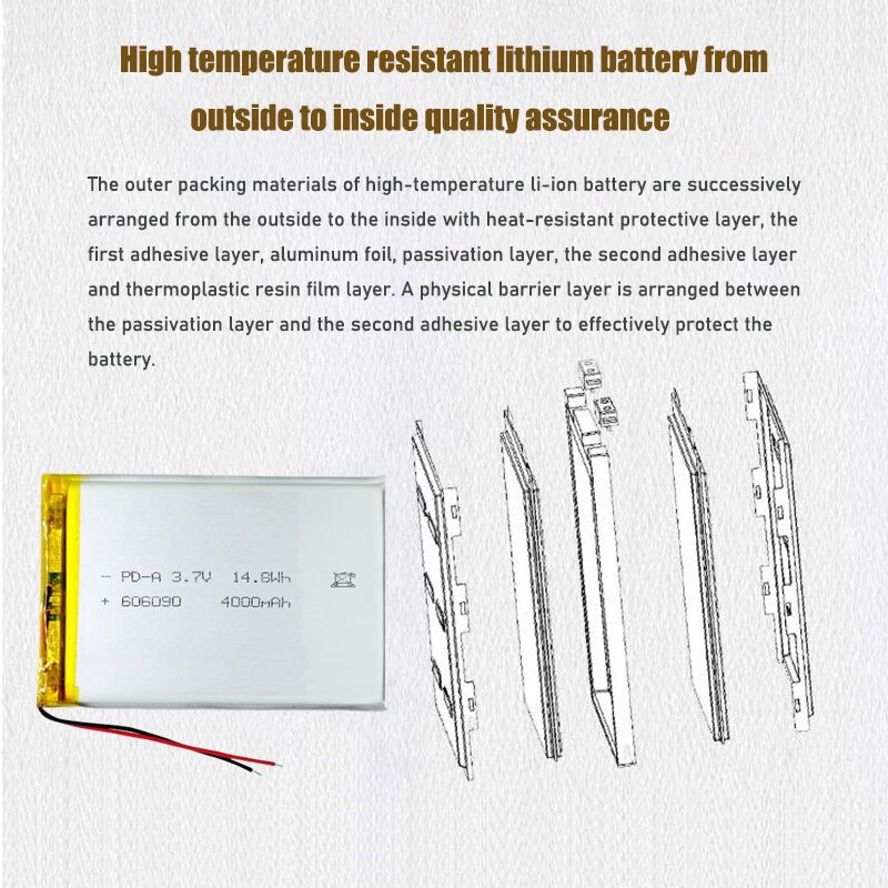 3.7V 4000mAh 606090 Cells Lithium Li-po Battery Li-ion Polymer Batteries for Tablet E-Book Powerbank PC Laptop
